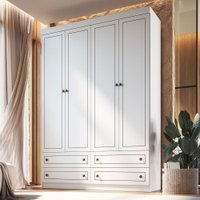 Guarda-Roupa Solteiro Domus 4 Portas 4 Gavetas Branco Fosco - Genialflex