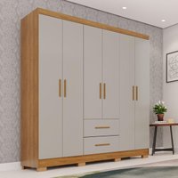 Guarda-roupa Solteiro com 6 Portas e 2 Gavetas 150cm Multimóveis CRSAL-GRP129 - CINAMOMO/OFF WHITE