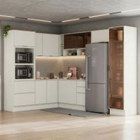 Cozinha Completa Fineze 11 Portas 4 Gavetas com Vidro Reflecta 100% Mdf  Areia Hp - Henn