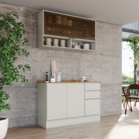 Cozinha Compacta Fineze 4 Portas 2 Gavetas 2 Prateleiras com Vidro 100% Mdf Areia Hp/Cinamomo - Henn