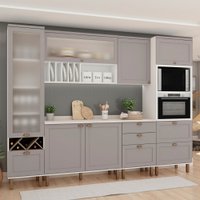 Cozinha Completa Liz 7 Portas 5 Gavetas com Vidro 100% Mdf Branco/Fendi - Genialflex