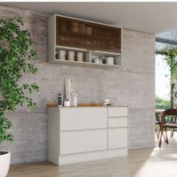 Cozinha Compacta Fineze 2 Portas 4 Gavetas com Vidro e Tampo 100% Mdf Areia Hp/Cinamomo - Henn