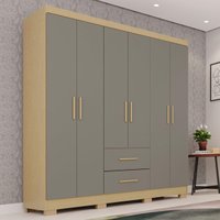 Guarda-roupa Solteiro com 6 Portas e 2 Gavetas 150cm Multimóveis CRSAL-GRP129 - MADEIRADO/CINZA