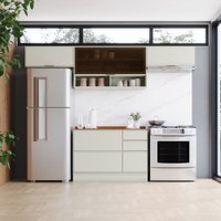 Cozinha Completa Fineze 4 Portas 4 Gavetas com Vidro e Tampo 100% Mdf Areia Hp/Cinamomo - Henn