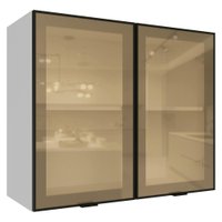Armário Aéreo de Cozinha 2 Portas 80 cm Branco/Preto Vidro Reflecta Bronze Vinil Madesa