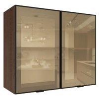 Armário Aéreo de Cozinha 2 Portas 80 cm Rustic/Preto Vidro Reflecta Bronze Vinil Madesa