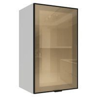 Armário Aéreo de Cozinha 1 Porta 40 cm Branco/Preto Vidro Reflecta Bronze Vinil Madesa
