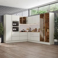 Cozinha Completa Fineze 12 Portas 8 Gavetas com Vidro 100% Mdf Areia Hp/Cinamomo - Henn