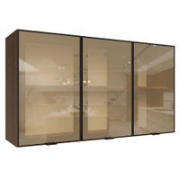 Kit 2 Armários Aéreos de Cozinha 3 Portas 120 cm Rustic/Preto Vidro Reflecta Bronze Vinil Madesa