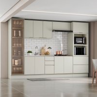 Cozinha Completa Fineze 11 Portas 4 Gavetas com Vidro 100% Mdf  Areia Hp/Cinamomo - Henn
