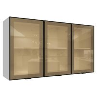 Kit 2 Armários Aéreos de Cozinha 3 Portas 120 cm Branco/Preto Vidro Reflecta Bronze Vinil Madesa