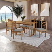 Conjunto Sala de Jantar Elisa em Madeira Maciça 6 Cadeiras Boucle Cinza CSJ347CA