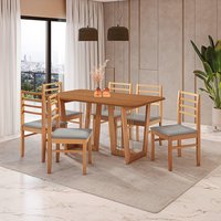 Conjunto Sala de Jantar Elisa em Madeira Maciça 6 Cadeiras Boucle Cinza CSJ326CA