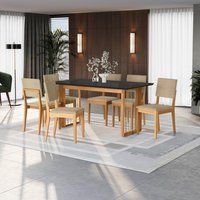 Conjunto Sala de Jantar Dora em Madeira Maciça 6 Cadeiras Boucle Bege CSJ334CA