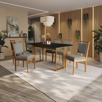 Conjunto Sala de Jantar Lina em Madeira Maciça 6 Cadeiras Boucle Cinza CSJ336CA