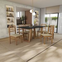 Conjunto Sala de Jantar Elisa em Madeira Maciça 6 Cadeiras Boucle Bege CSJ314CA