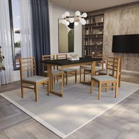 Conjunto Sala de Jantar Elisa em Madeira Maciça 6 Cadeiras Boucle Cinza CSJ335CA