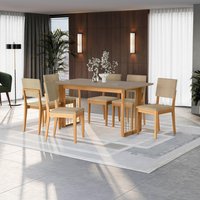 Conjunto Sala de Jantar Dora em Madeira Maciça 6 Cadeiras Boucle Bege CSJ328CA