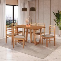 Conjunto Sala de Jantar Elisa em Madeira Maciça 6 Cadeiras Linho Fendi CSJ326CA