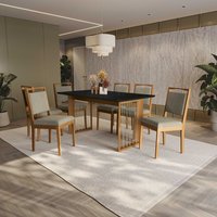 Conjunto Sala de Jantar Lina em Madeira Maciça 6 Cadeiras Linho Fendi CSJ336CA