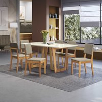 Conjunto Sala de Jantar Dora em Madeira Maciça 6 Cadeiras Linho Fendi CSJ319CA