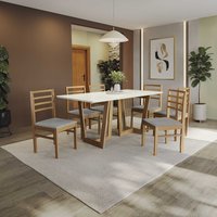 Conjunto Sala de Jantar Elisa em Madeira Maciça 6 Cadeiras Boucle Cinza CSJ320CA
