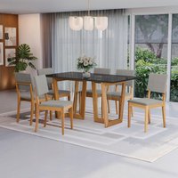Conjunto Sala de Jantar Dora em Madeira Maciça 6 Cadeiras Boucle Cinza CSJ313CA