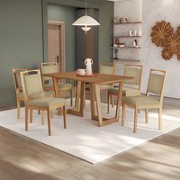 Conjunto Sala de Jantar Lina em Madeira Maciça 6 Cadeiras Boucle Bege CSJ327CA