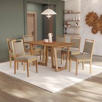 Conjunto Sala de Jantar Lina em Madeira Maciça 6 Cadeiras Linho Fendi CSJ327CA