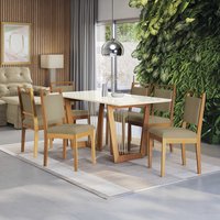 Conjunto Sala de Jantar Lina em Madeira Maciça 6 Cadeiras Boucle Bege CSJ321CA