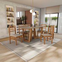 Conjunto Sala de Jantar Elisa em Madeira Maciça 6 Cadeiras Linho Fendi CSJ309CA