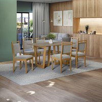 Conjunto Sala de Jantar Lina em Madeira Maciça 6 Cadeiras Boucle Cinza CSJ310CA