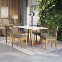 Conjunto Sala de Jantar Lina em Madeira Maciça 6 Cadeiras Boucle Cinza CSJ321CA