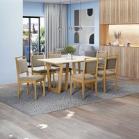 Conjunto Sala de Jantar Lina em Madeira Maciça 6 Cadeiras Linho Fendi CSJ312CA