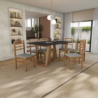 Conjunto Sala de Jantar Elisa em Madeira Maciça 6 Cadeiras Boucle Cinza CSJ314CA