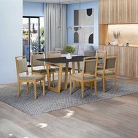 Conjunto Sala de Jantar Lina em Madeira Maciça 6 Cadeiras Boucle Bege CSJ315CA