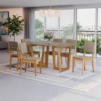 Conjunto Sala de Jantar Dora em Madeira Maciça 6 Cadeiras Linho Fendi CSJ308CA