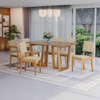 Conjunto Sala de Jantar Dora em Madeira Maciça 6 Cadeiras Boucle Bege CSJ308CA