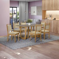 Conjunto Sala de Jantar Lina em Madeira Maciça 6 Cadeiras  Boucle Bege CSJ310CA