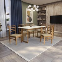Conjunto Sala de Jantar Elisa em Madeira Maciça 6 Cadeiras Boucle Bege CSJ332CA