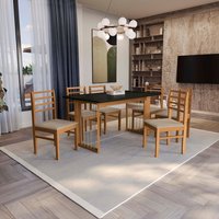 Conjunto Sala de Jantar Elisa em Madeira Maciça 6 Cadeiras Linho Fendi CSJ335CA