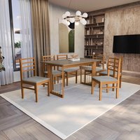 Conjunto Sala de Jantar Elisa em Madeira Maciça 6 Cadeiras Boucle Cinza CSJ329CA