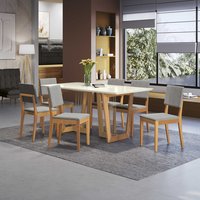 Conjunto Sala de Jantar Dora em Madeira Maciça 6 Cadeiras Boucle Cinza CSJ319CA