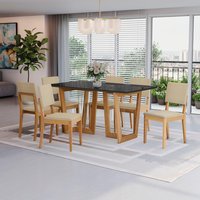 Conjunto Sala de Jantar Dora em Madeira Maciça 6 Cadeiras Boucle Bege CSJ313CA