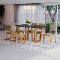 Conjunto Sala de Jantar Dora em Madeira Maciça 6 Cadeiras Linho Fendi CSJ313CA