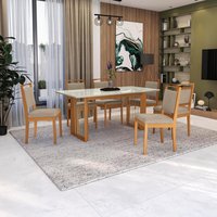 Conjunto Sala de Jantar Lina em Madeira Maciça 6 Cadeiras Linho Fendi CSJ342CA
