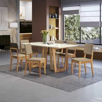 Conjunto Sala de Jantar Dora em Madeira Maciça 6 Cadeiras Boucle Bege CSJ319CA