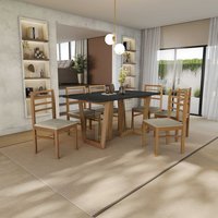 Conjunto Sala de Jantar Elisa em Madeira Maciça 6 Cadeiras Linho Fendi CSJ314CA