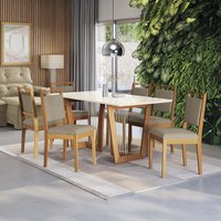 Conjunto Sala de Jantar Lina em Madeira Maciça 6 Cadeiras Linho Fendi CSJ321CA