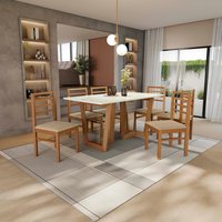 Conjunto Sala de Jantar Elisa em Madeira Maciça 6 Cadeiras Boucle Bege CSJ311CA
